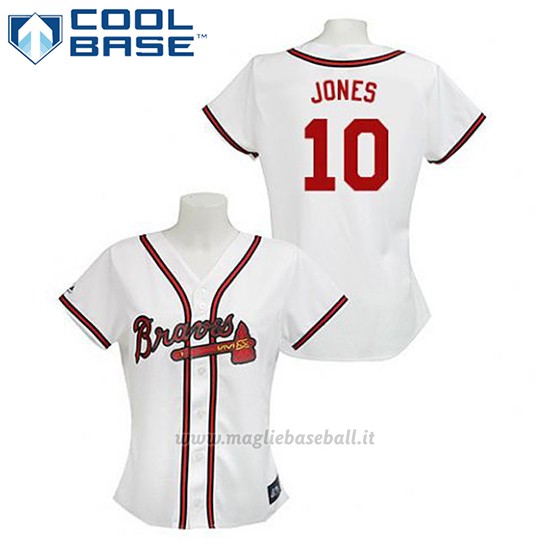 Maglia Baseball Uomo Atlanta Braves 10 Chipper Jones Bianco Cool Base